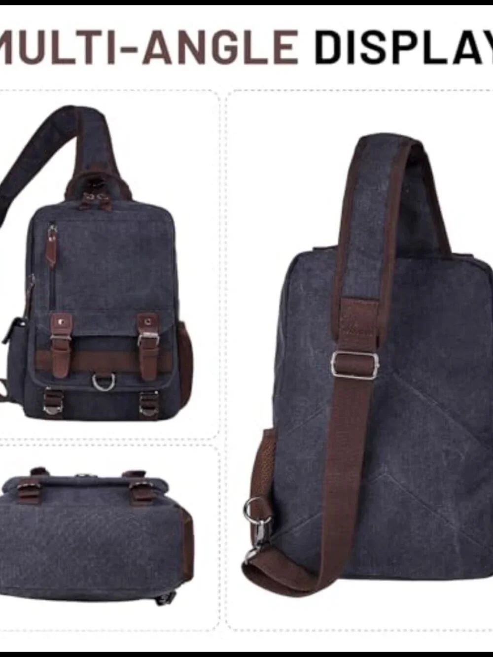 Canvas Leather Crossbody Messenger Sling Backpack